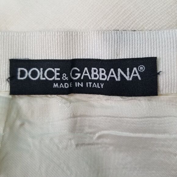 Dolce & Gabbana Pencil Skirt Womens IT Size 38 White Black Linen Lined Italy - Picture 2 of 15